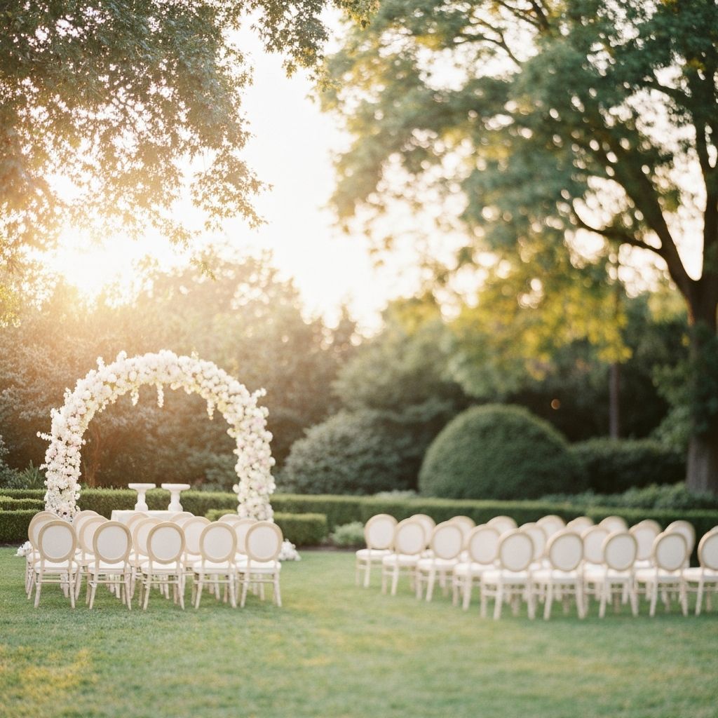 Breathtaking luxury outdoor garden wedding ceremony with floral arch
